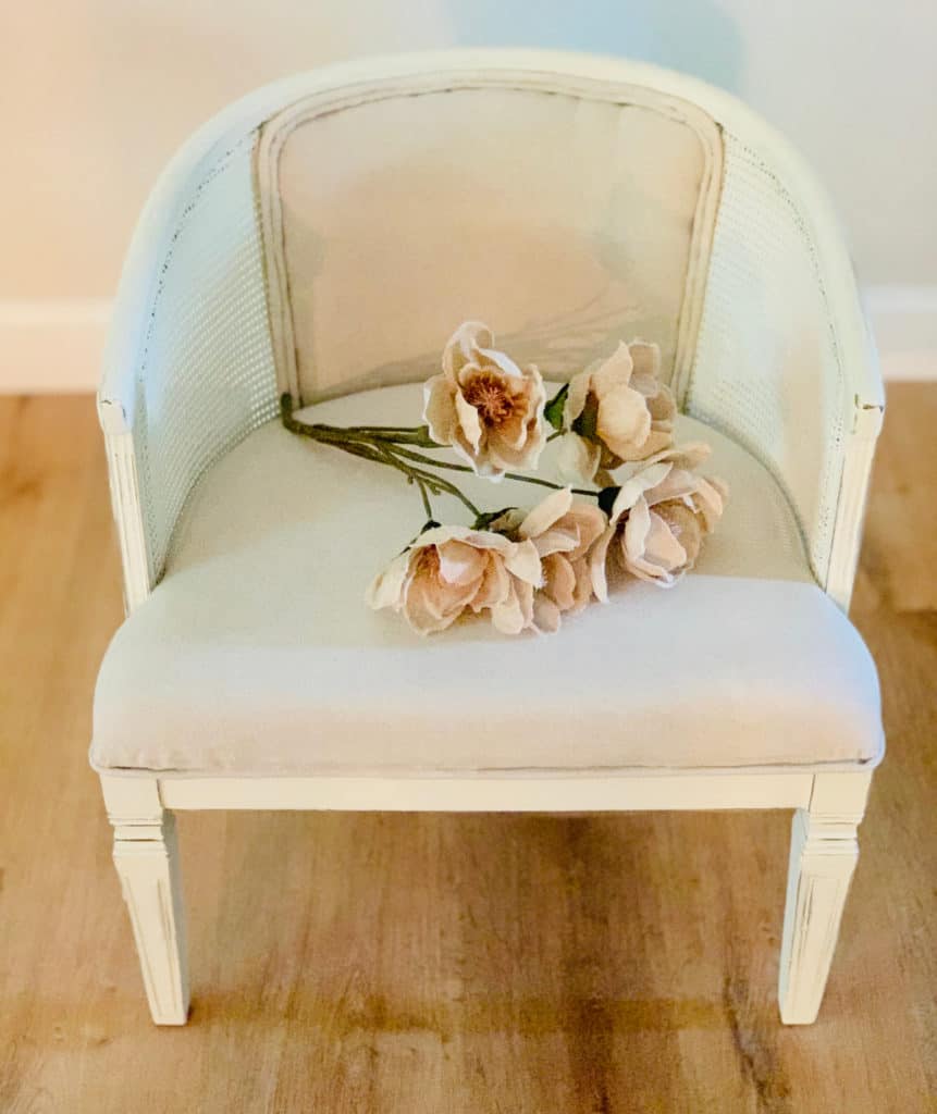 Reupholstered Barrel Cane Back Chair Makeover A Well Purposed Woman