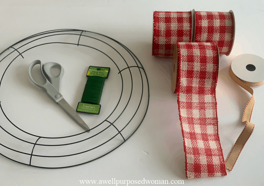 Supplies needed to make a Ribbon Wreath