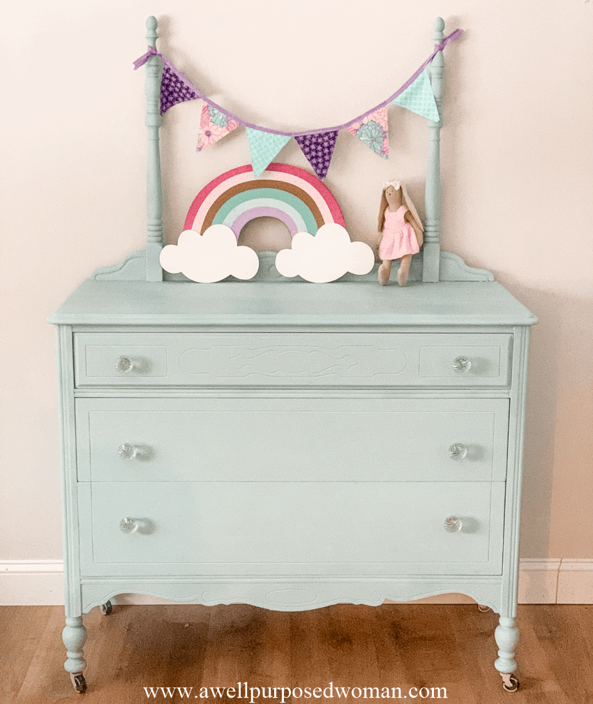 Serenity Blue Chalk Paint Dresser Makeover for Little Girl's bedroom