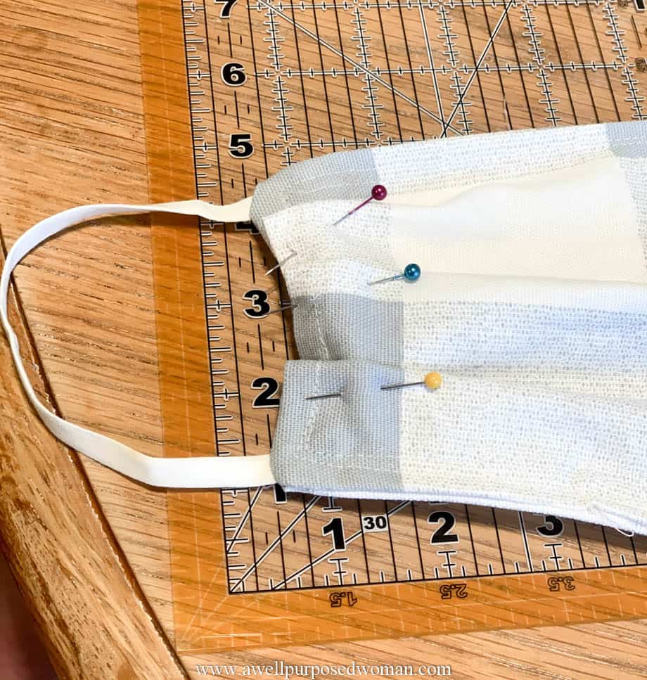 Side of DIY Face Mask with the pleats pinned
