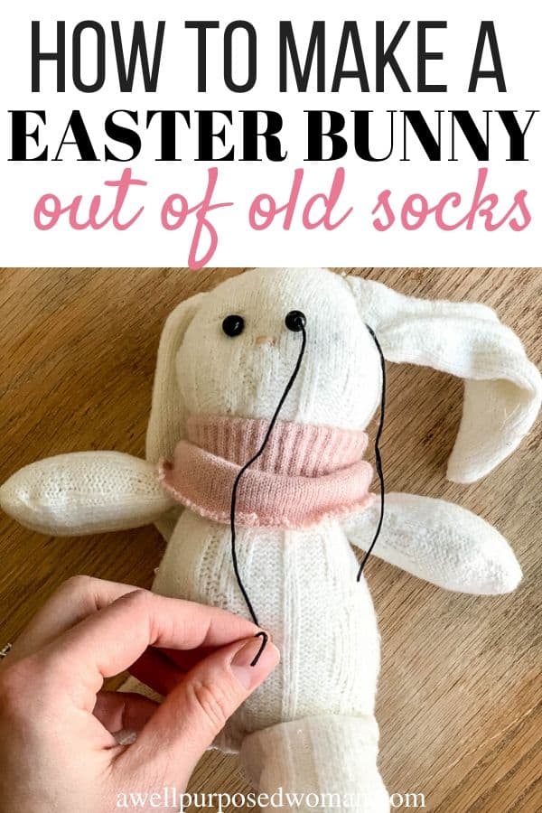 pin of how to make a easter bunny out of an old sock