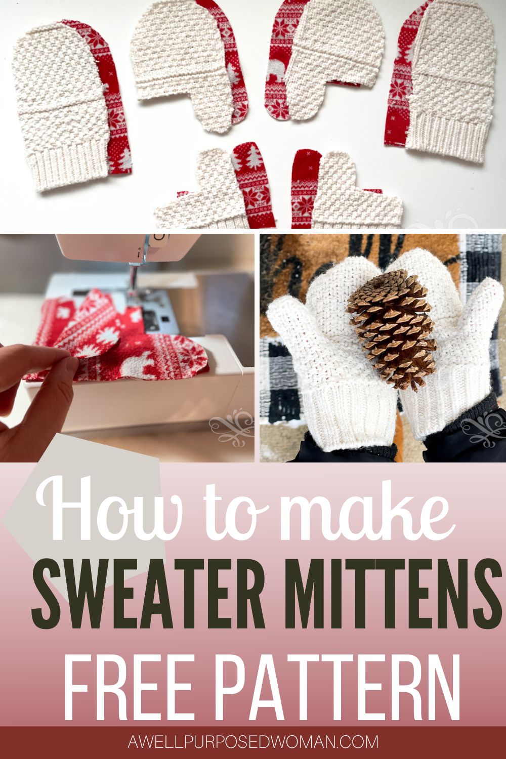 How to Make Sweater Mittens with Fleece Lining for Kids (Free Pattern ...